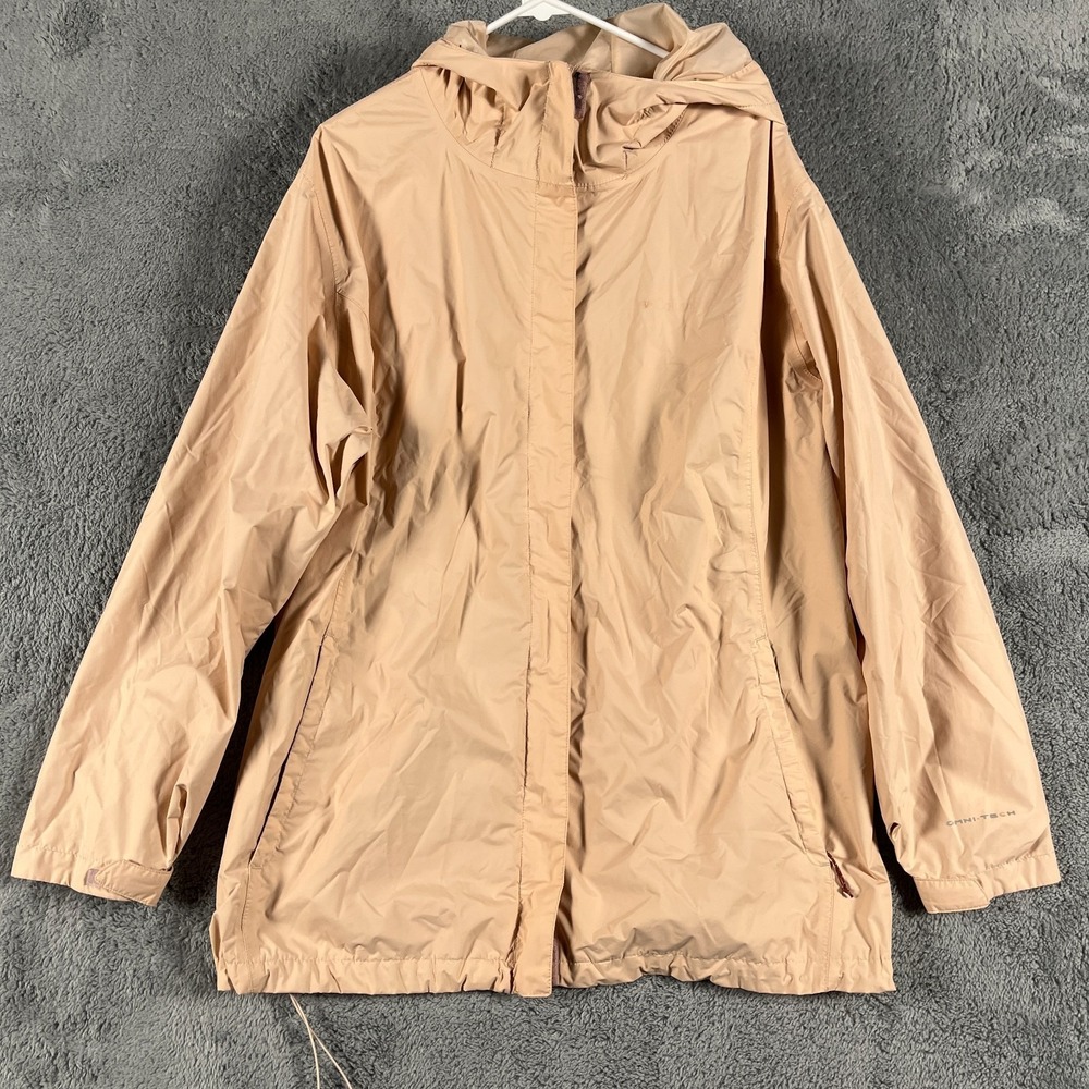 Columbia Omni-Tech Hooded Rain Jacket Womens 3X Beige Lined Windbreaker Full Zip